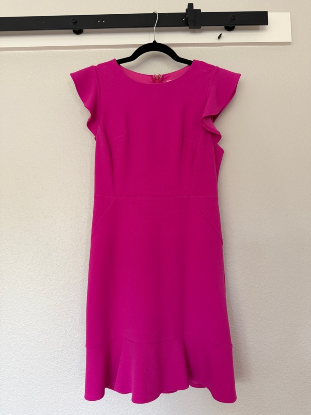She + Sky Bright Fuchsia Ruffle Sleeve Midi Dress